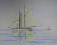 Yacht in Calm Sea, watercolour signed and dated Graham Timming 1992,
