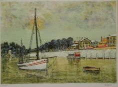 Docked Sailing Vessel, limited edition lithograph no.