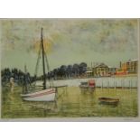 Docked Sailing Vessel, limited edition lithograph no.