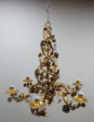Italian gilded six branch chandelier with rose decoration,