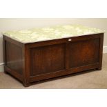 Large early 20th century oak blanket box with upholstered top,