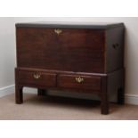 Georgian mahogany silver chest on stand, on square supports, two drawers and carrying handles,