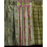 Three pairs of lined curtains W90cm approx,