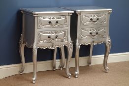 La Rochelle French style matt silver pair bedside chests,