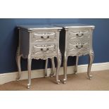 La Rochelle French style matt silver pair bedside chests,