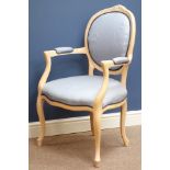 Beech framed French style armchair upholstered in blue fabric