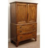 George III mahogany linen press, two panelled doors above two false and one long drawer,