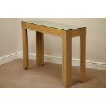 Narrow ash console table with glass top, W110cm, H78cm,