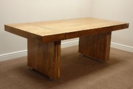 Late 20th century rectangular Mango wood rectangular dining table with rosewood and silvered metal