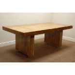 Late 20th century rectangular Mango wood rectangular dining table with rosewood and silvered metal