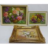 Still Life of Flowers, two oil on board signed Stella Lane and Still Life of Roses,