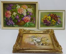 Still Life of Flowers, two oil on board signed Stella Lane and Still Life of Roses,