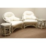 Five piece bamboo twist conservatory suite - two seat sofa (W158cm), pair armchairs (W92cm),