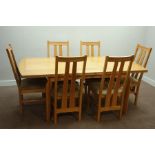 Light oak rectangular extending dining table with additional leaf (96cm x 151cm - 197cm, H76cm),