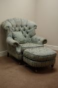 Lincoln House traditional armchair and matching stool upholstered in Liberty style fabric