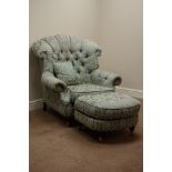 Lincoln House traditional armchair and matching stool upholstered in Liberty style fabric