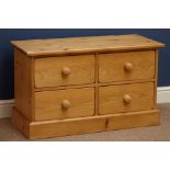 Waxed pine four drawer chest, W89cm, H53cm,