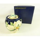 Moorcroft 'Paradise Flower' design jar and cover, designed by Emma Bossons,