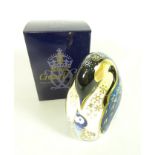 Royal Crown Derby Penguin and Chick paperweight with gold stopper and box Condition