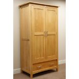 Light oak double wardrobe with single drawer,