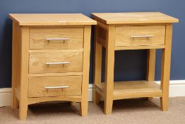 Light oak three drawer bedside chest (48cm) and matching stand with single drawer (2)