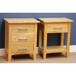 Light oak three drawer bedside chest (48cm) and matching stand with single drawer (2)