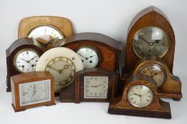 Various mantel clocks including an Art Deco onyx clock and an Ekco Control unit CC65