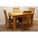 Oak rectangular dining table and four chairs,