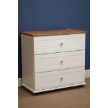 White and wood finish three drawer chest, W78cm Condition Report <a href='//www.