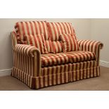 Duresta two seat sofa upholstered in gold and red stripe fabric,