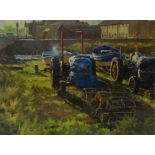 Landing Stage at Skinningrove, oil signed by Robert Brindley (British 1949-),