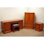 Cherry wood twin pedestal dressing table with stool (W150cm),