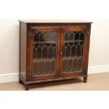 Medium oak lead glazed bookcase, fitted with two lead glazed doors,