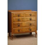 Figured walnut chest of two short and three long drawers on cabriole legs, W93cm,