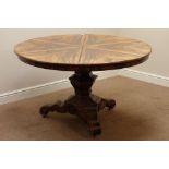 Regency rosewood breakfast table, circular folding with top with sunburst veneer, D130cm,