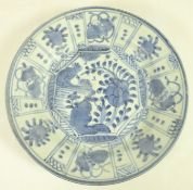 Kraak style porcelain plate loosely decorated with a blue wash, possibly Wanli period D21.