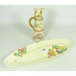 Royal Worcester tall ivory blush jug No.1047 painted flowers H20.
