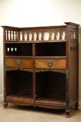 Arts & Crafts walnut two sectional buffet, with two drawers, shaped gallery supports,