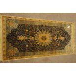 Persian design rug, blue field with medallion,