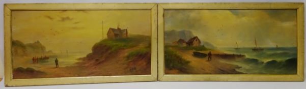 Coastal Scenes, pair oils on board by G E Newton signed with initials GEN 29.