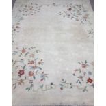 Large cream ground rug carpet, running floral design,