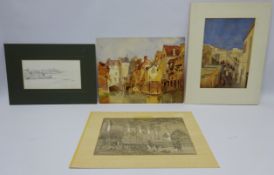 North African Street Scene, 20th century watercolour, Venetian Canal Scene, watercolour, 'Bexhill',