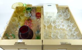 Set of six harlequin wine glasses, set of six etched lemonade glasses,