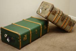 20th century wooden and leather bound travelling trunk and another trunk Condition Report