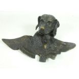 Bronze inkwell in the form of a dog's head with game bird, W27.