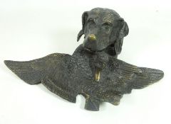 Bronze inkwell in the form of a dog's head with game bird, W27.