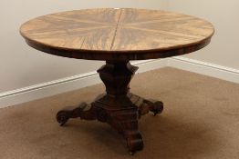 Regency rosewood breakfast table, circular folding with top with sunburst veneer, D130cm,