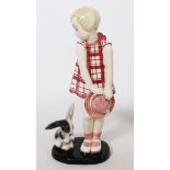 Goldscheider Art Deco figure of a young girl playing with a rabbit by Claire Weiss,