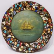 'HM Frigate Vindictive' - Ships Portrait, oil on convex tin in ceramic mosaic frame D.