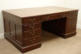 19th century mahogany desk, nine drawers, leather inset top, W183cm, H76cm,